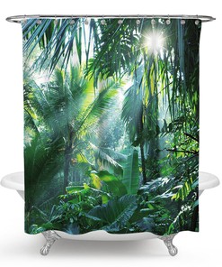Waterproof Banana Leaf Palm Jungle Shower Curtain, Tropical Bathroom Decorr