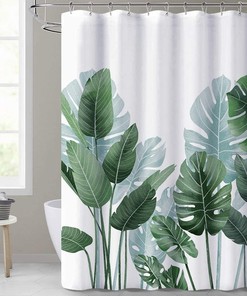 Waterproof Banana Leaf Shower Curtain, Hang It In Your Bathroom For A Nature-Themed Decor