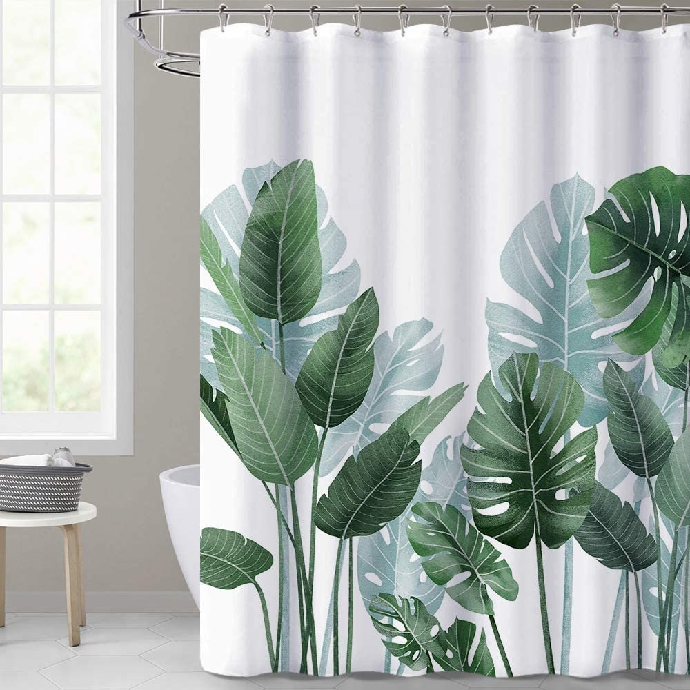 Waterproof Banana Leaf Shower Curtain, Hang It In Your Bathroom For A Nature-Themed Decor