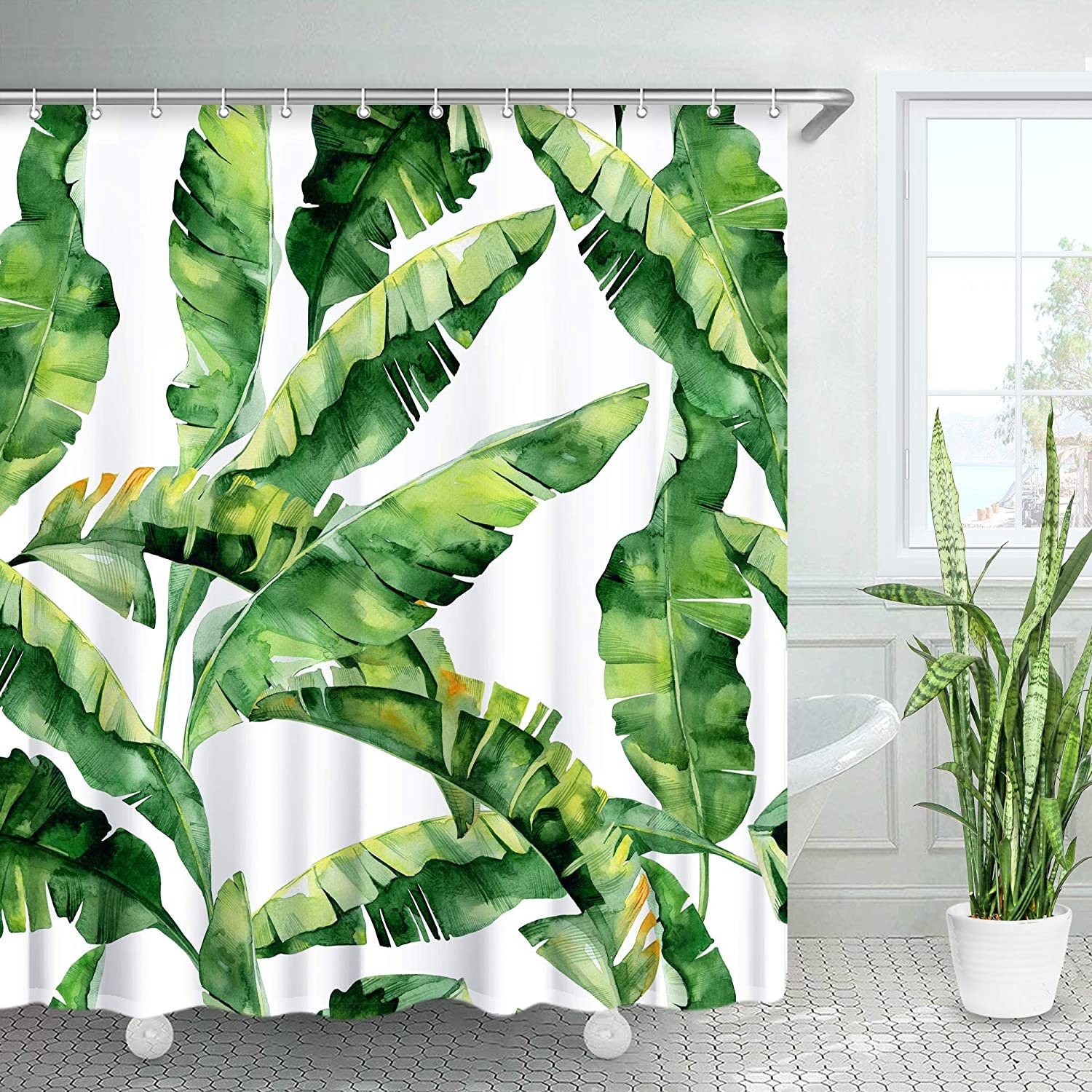 Waterproof Banana Leaf Shower Curtain, Hang It In Your Bathroom For A Nature-Themed Decor - Image 2