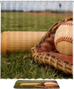 Waterproof Baseball Sport Ball Print Shower Curtain- Bathroom Curtain Decor