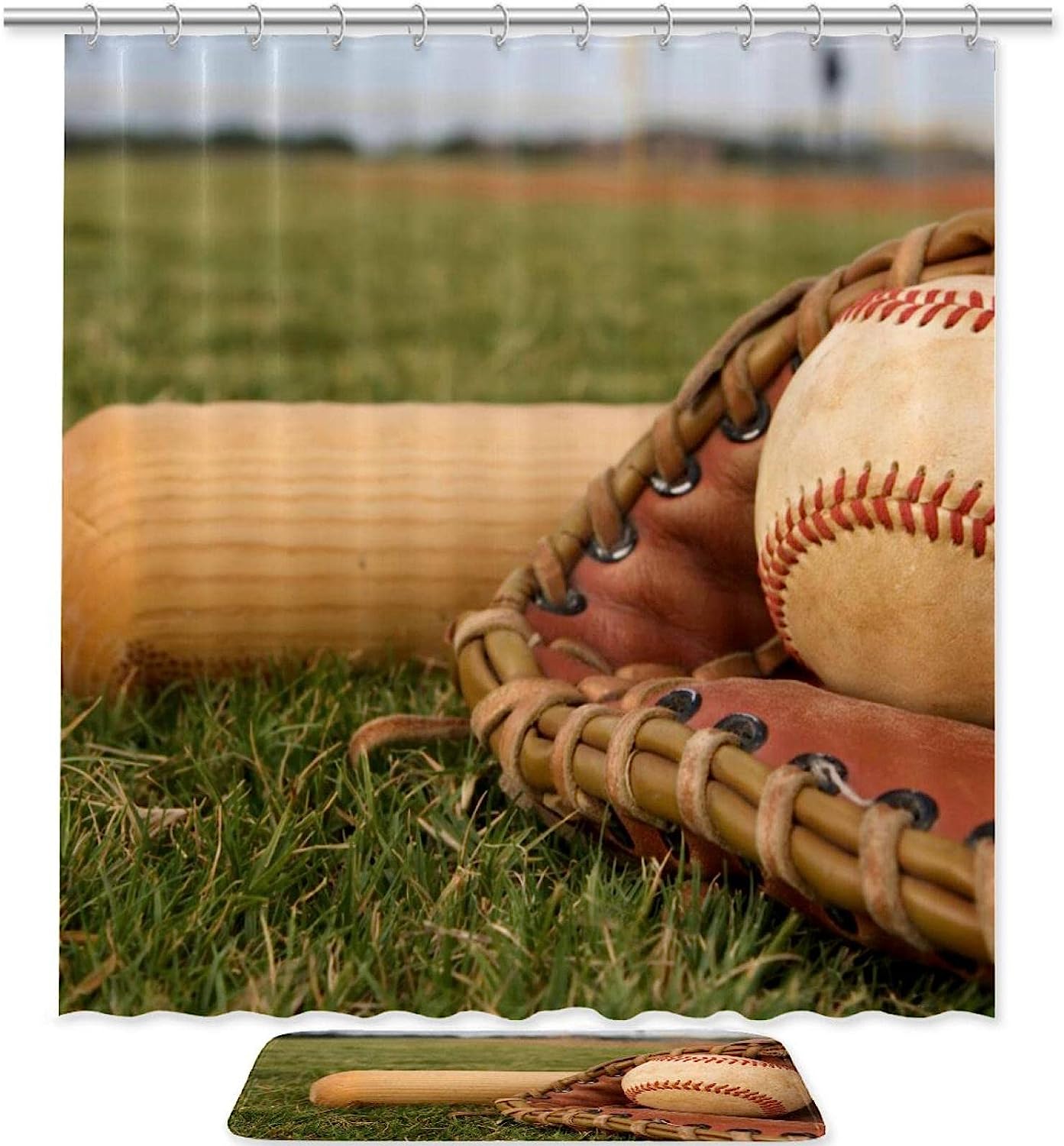 Waterproof Baseball Sport Ball Print Shower Curtain- Bathroom Curtain Decor