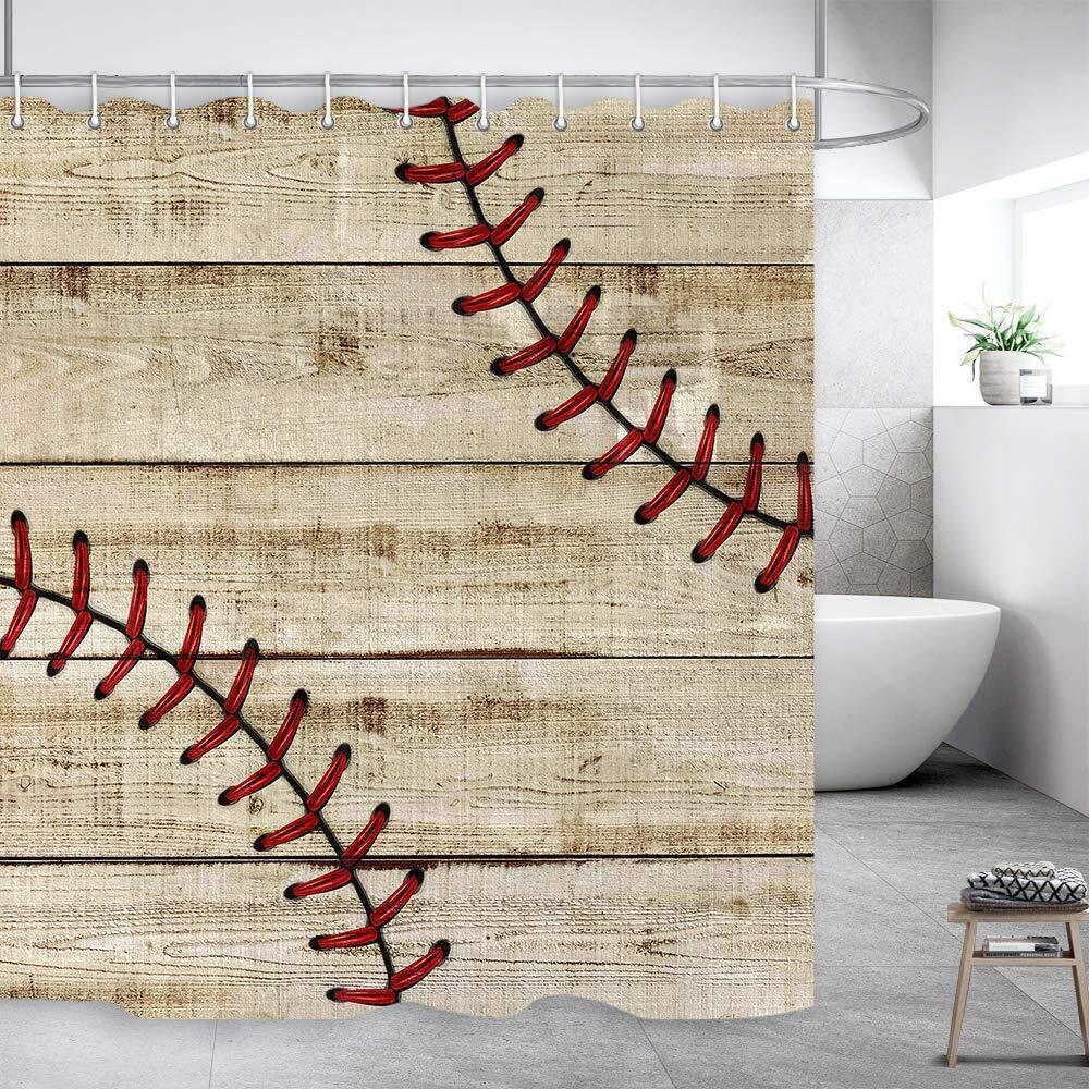 Waterproof Baseball Striped Sports Fabric Shower Curtain For Bathroom - Image 2