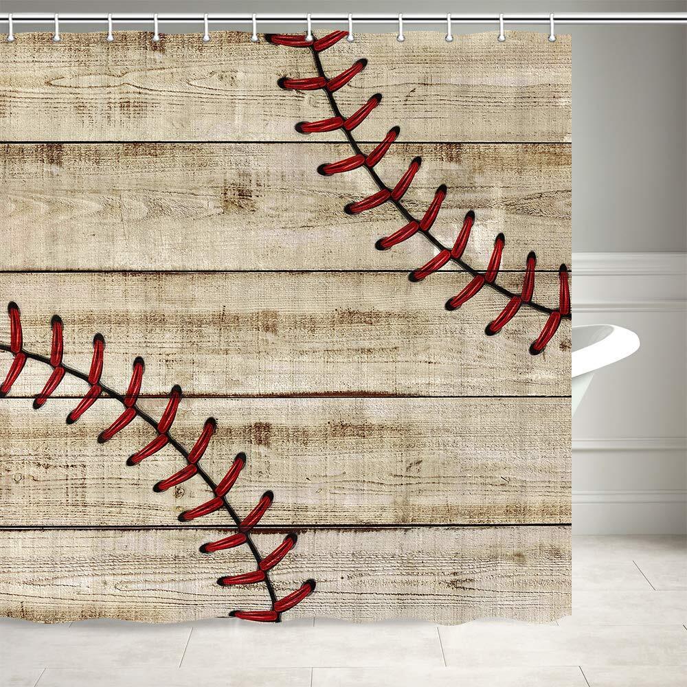 Waterproof Baseball Striped Sports Fabric Shower Curtain For Bathroom - Image 3