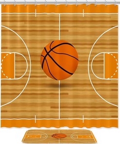 Waterproof Basketball Court Shower Curtain- Sports Themed Bathroom Decor