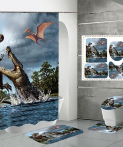 Waterproof Bath Shower Curtain Mat With Alligator And Dinosaur Design