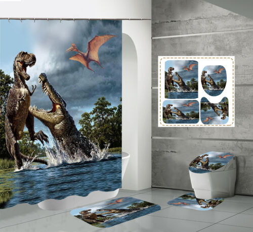 Waterproof Bath Shower Curtain Mat With Alligator And Dinosaur Design
