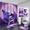 Waterproof Bathroom Curtain with Purple Moon Wolf Print