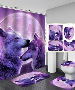 Waterproof Bathroom Curtain with Purple Moon Wolf Print