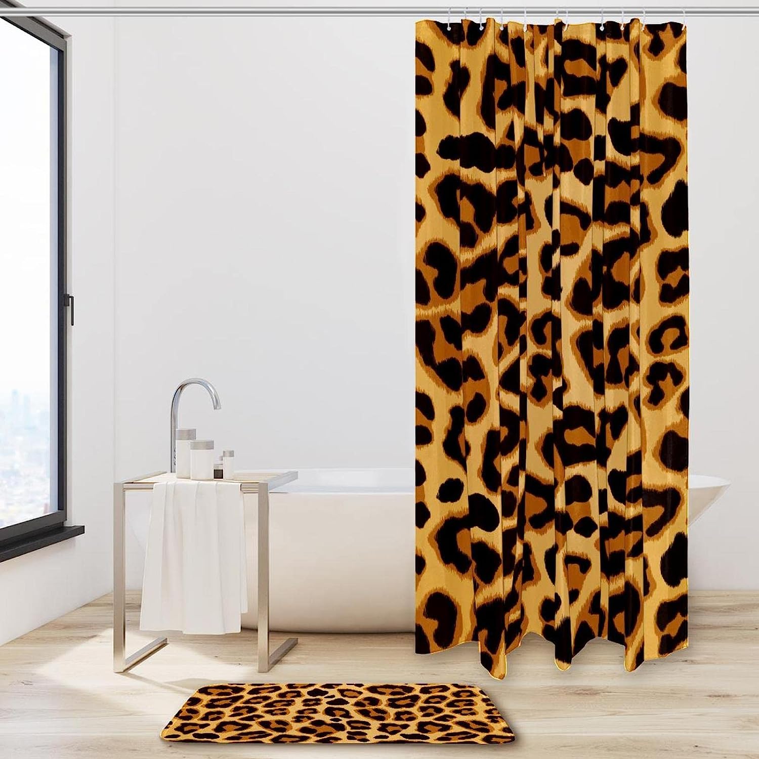 Waterproof Bathroom Shower Curtain with Leopard Print Design