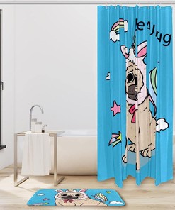 Waterproof Be A Unicorn Funny Pug Dog Shower Curtain For Bathroom