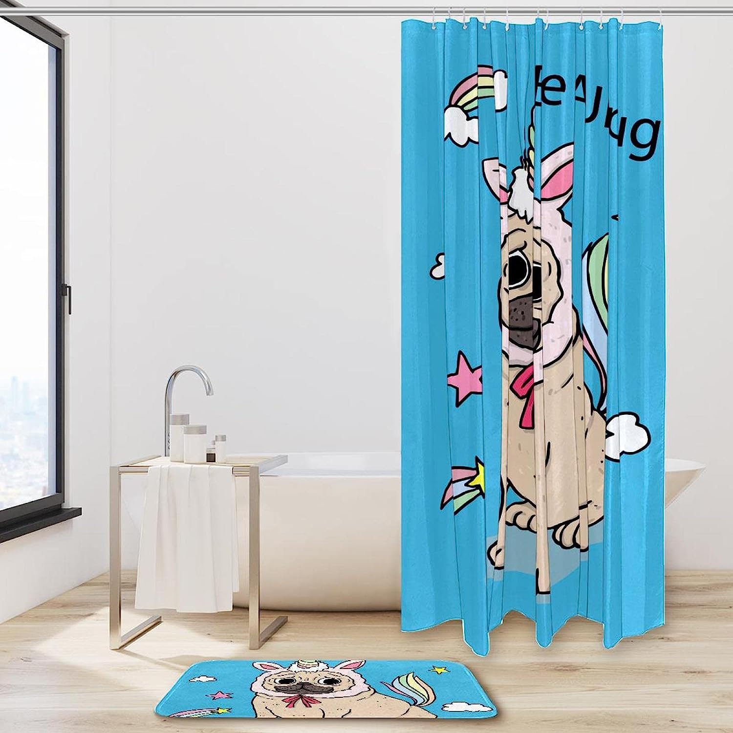 Waterproof Be A Unicorn Funny Pug Dog Shower Curtain For Bathroom