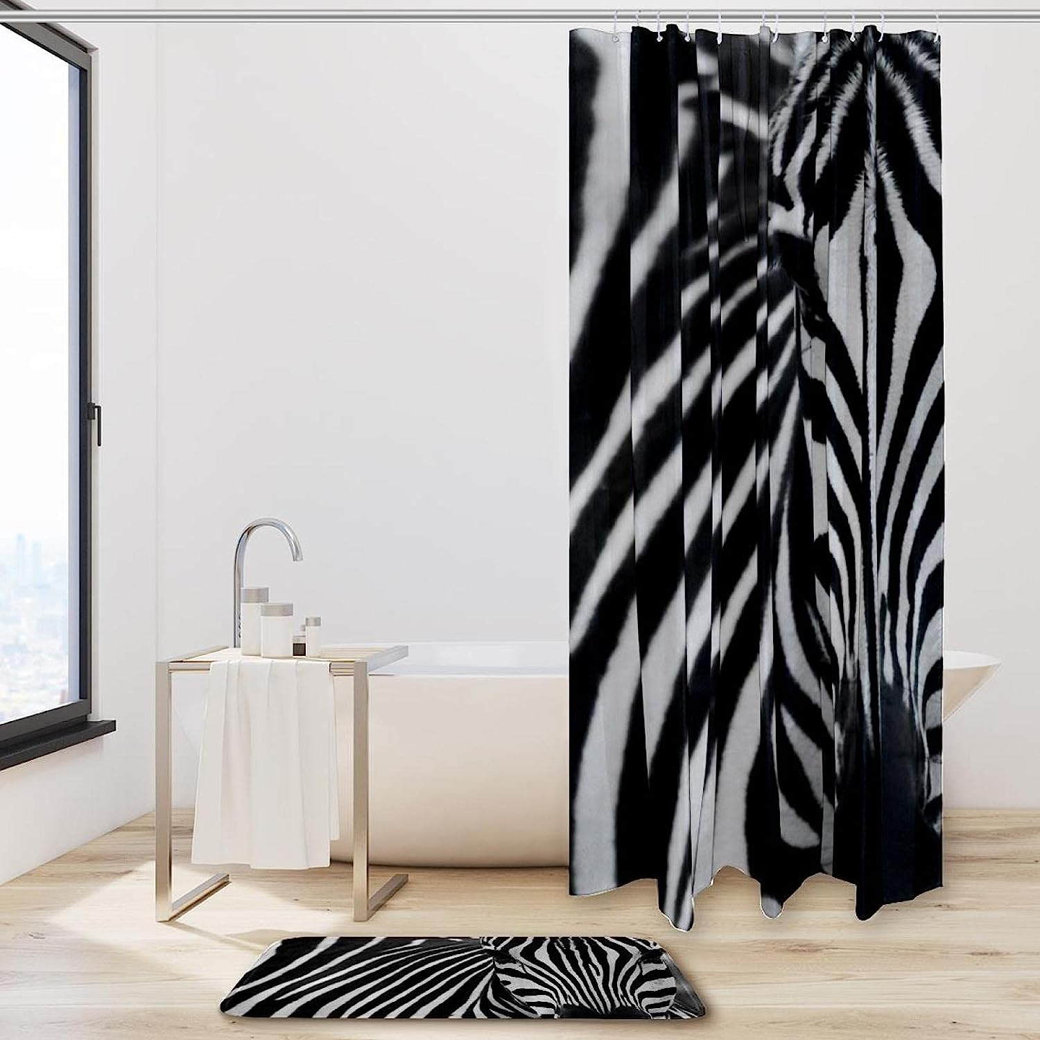Waterproof Beautiful Zebra Fabric Bathroom Curtain For Shower - Image 2