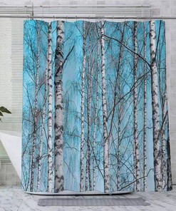 Waterproof Birch Tree Shower Curtain With Nature Scene Print For Modern Bathroom