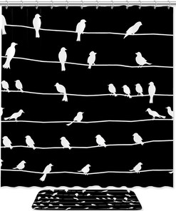 Waterproof Bird On Wire Shower Curtain For Modern Bathroom Decor