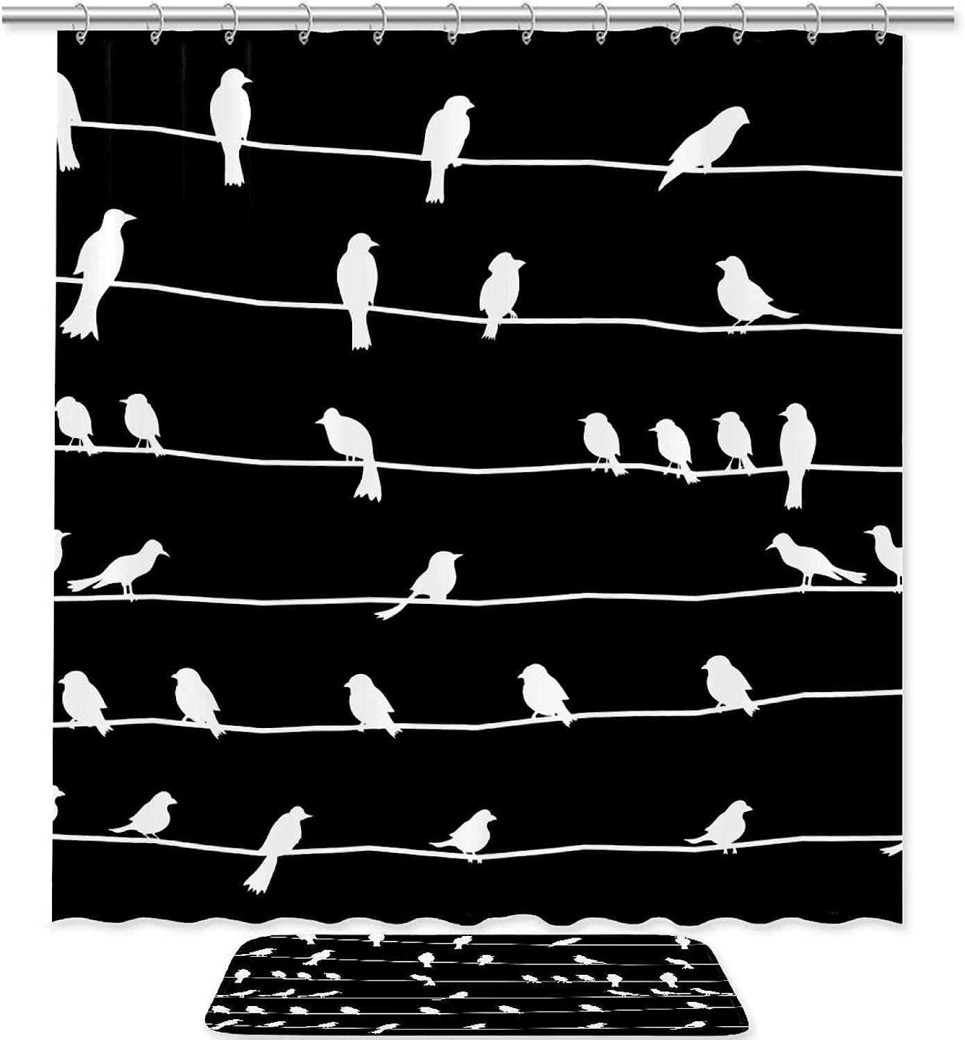 Waterproof Bird On Wire Shower Curtain For Modern Bathroom Decor