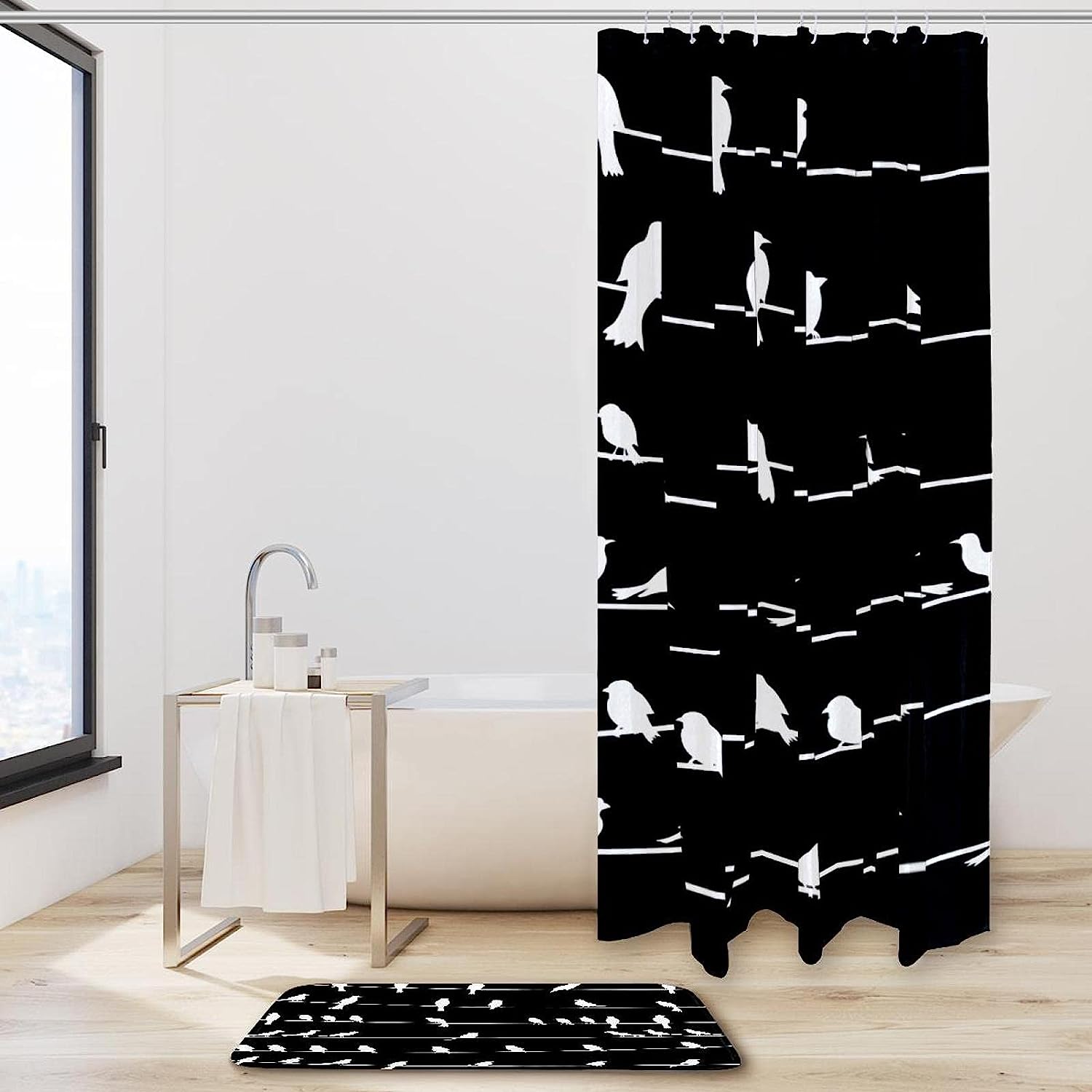 Waterproof Bird On Wire Shower Curtain For Modern Bathroom Decor - Image 2