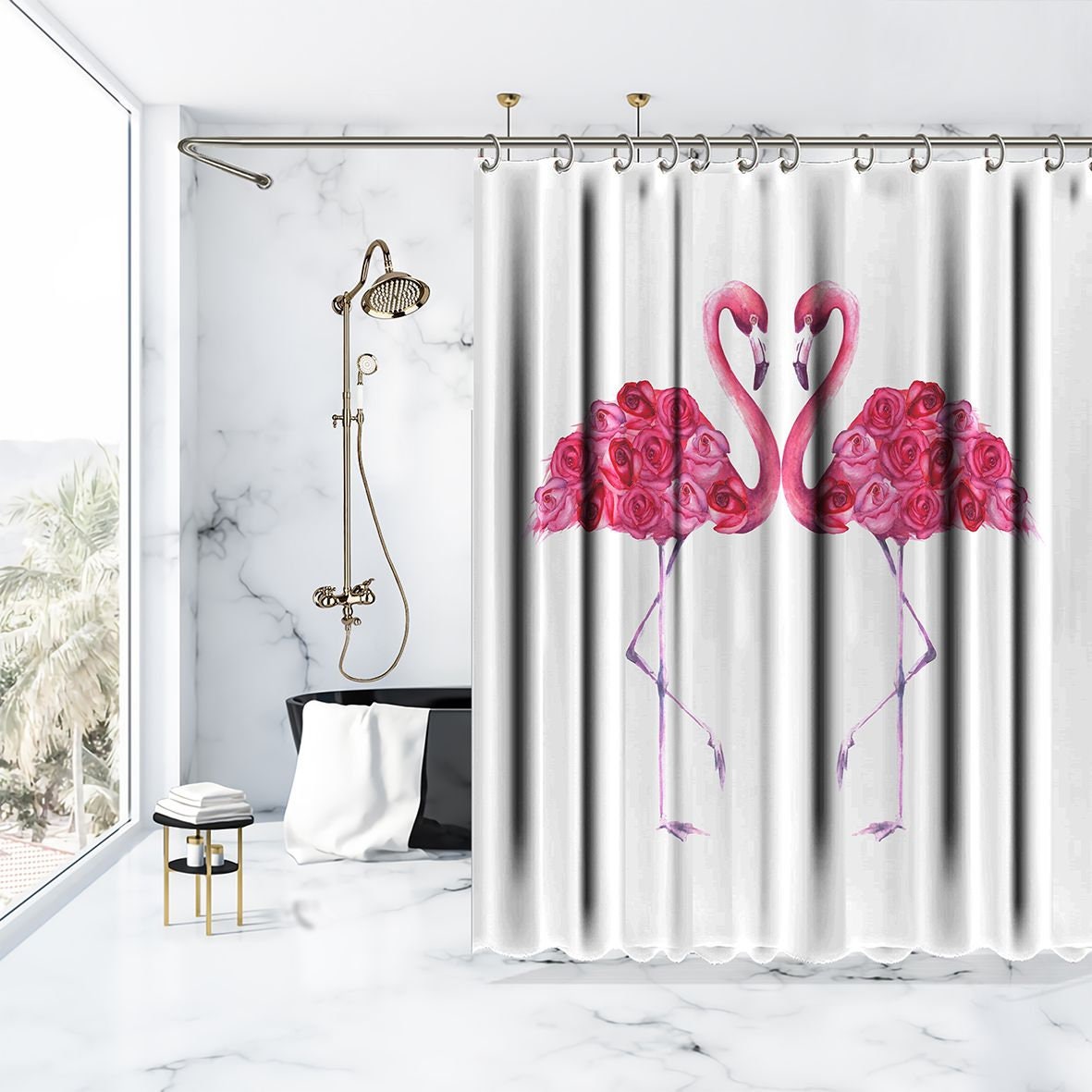 Waterproof Bird Shower Curtain With Flamingo Print For A Chic Bathroom