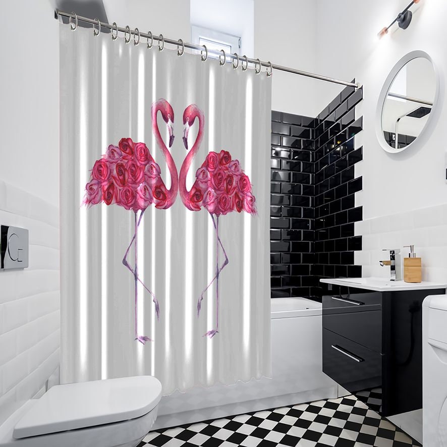 Waterproof Bird Shower Curtain With Flamingo Print For A Chic Bathroom