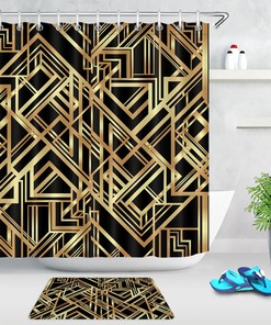 Waterproof Black And Gold Geometric Pattern Shower Curtain
