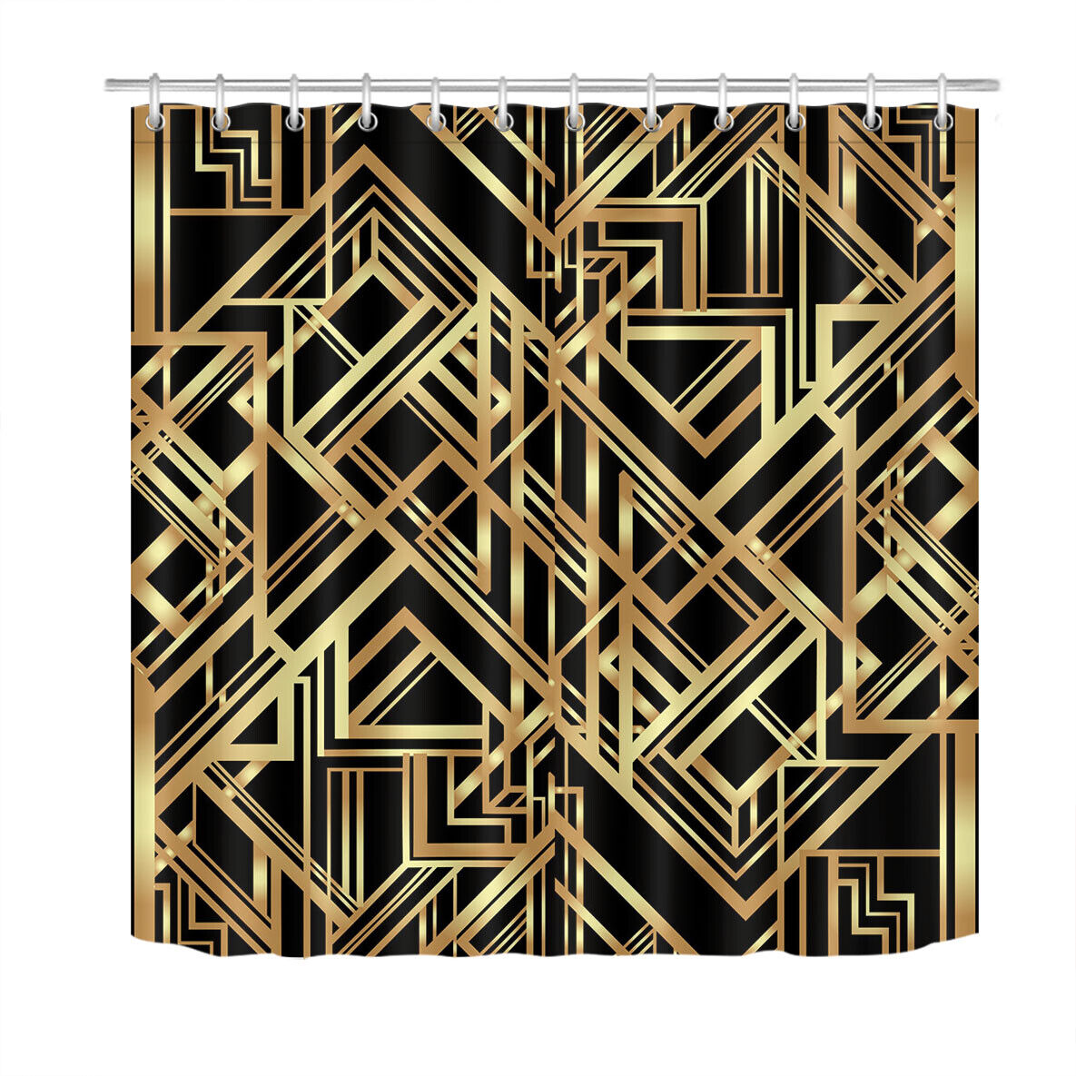Waterproof Black And Gold Geometric Pattern Shower Curtain - Image 2