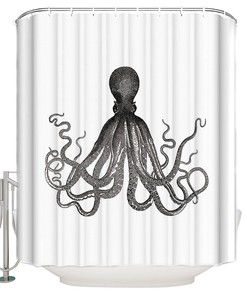 Waterproof Black Octopus Shower Curtain for an Undersea Bath Experience.
