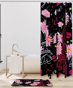 Waterproof Black and White Paris Eiffel Tower Shower Curtain, Simple Minimalist French Bathroom Decor