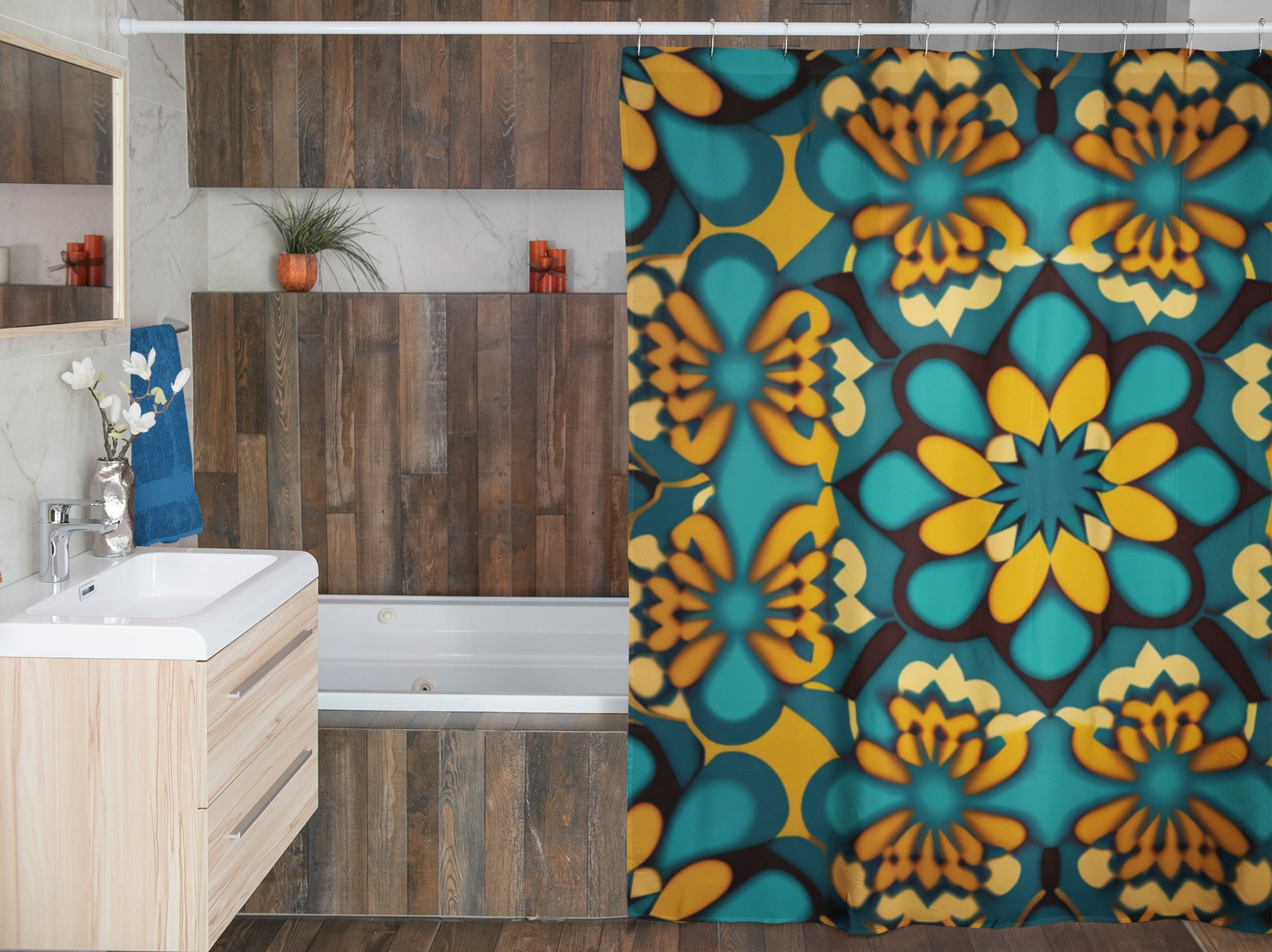 Waterproof Blue Giraffe Shower Curtain, Animal Print Bathroom Decor
