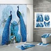 Waterproof Blue Peacock Shower Curtain, Feather Design, Bathroom Decor