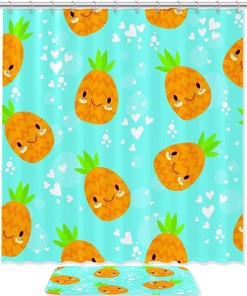 Waterproof Blue Pineapple Shower Curtain, Tropical Bathroom Decor, Bathroom Curtains