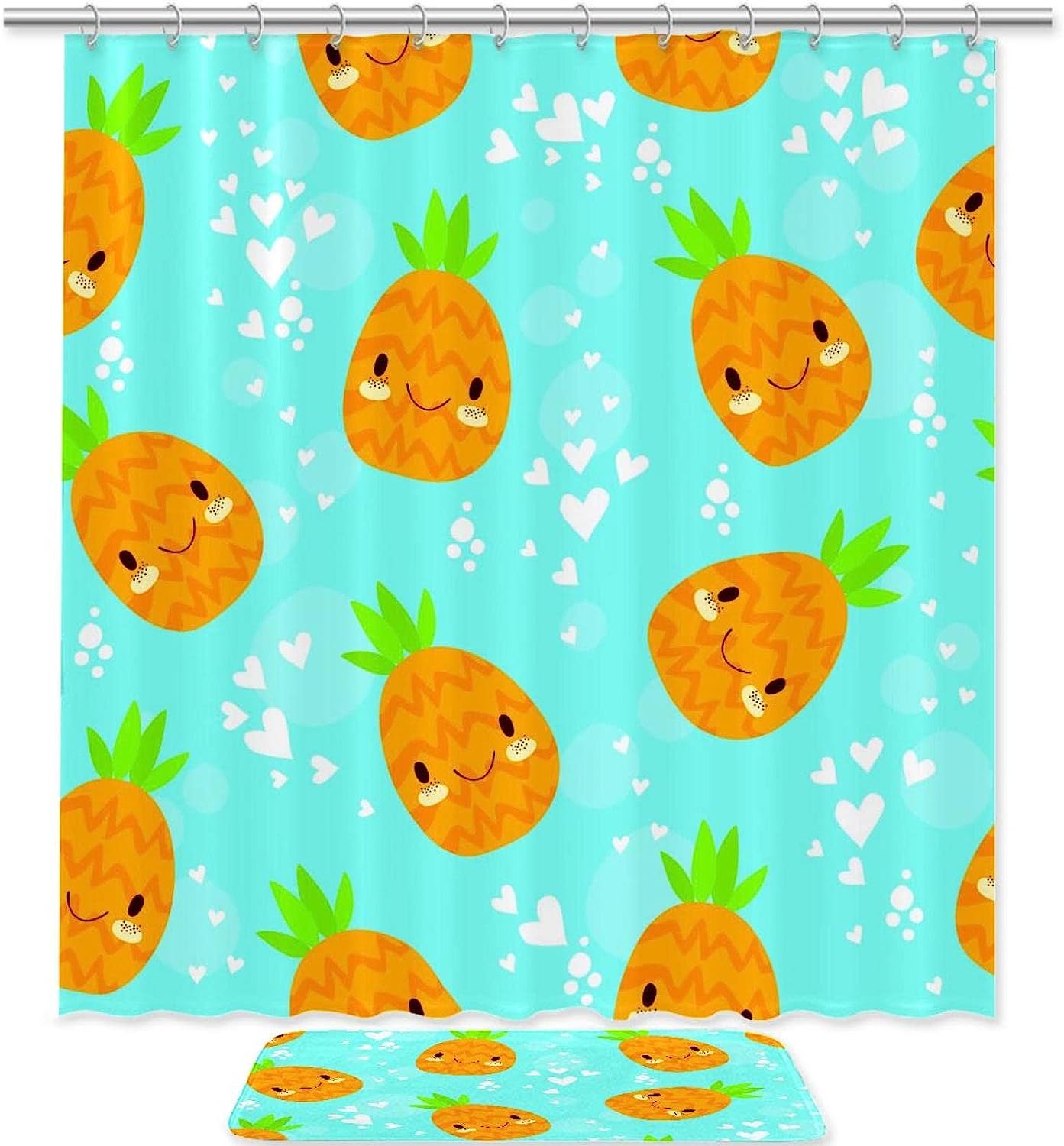 Waterproof Blue Pineapple Shower Curtain, Tropical Bathroom Decor, Bathroom Curtains