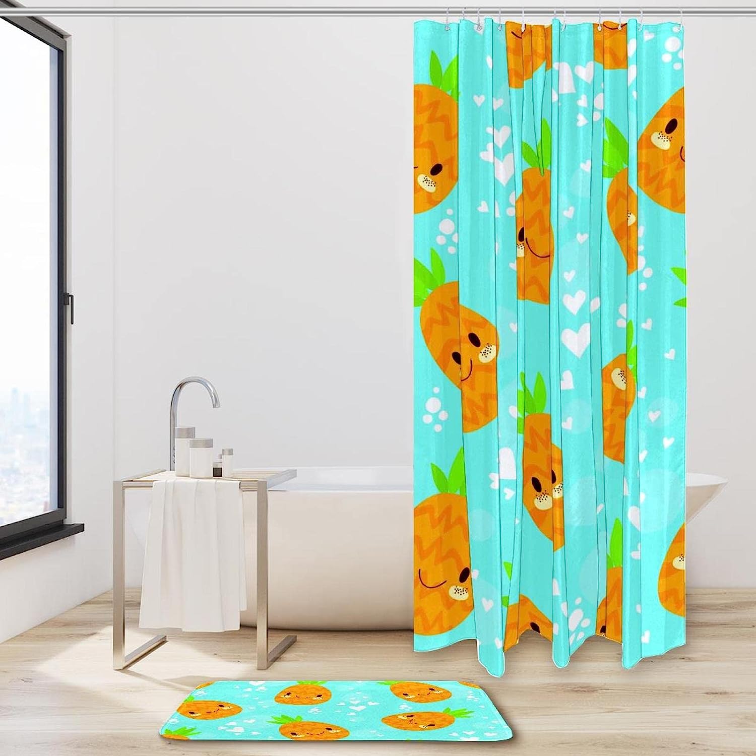 Waterproof Blue Pineapple Shower Curtain, Tropical Bathroom Decor, Bathroom Curtains - Image 2