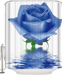 Waterproof Blue Rose Digital Printed Flowers Pattern Shower Curtain For Bathroom