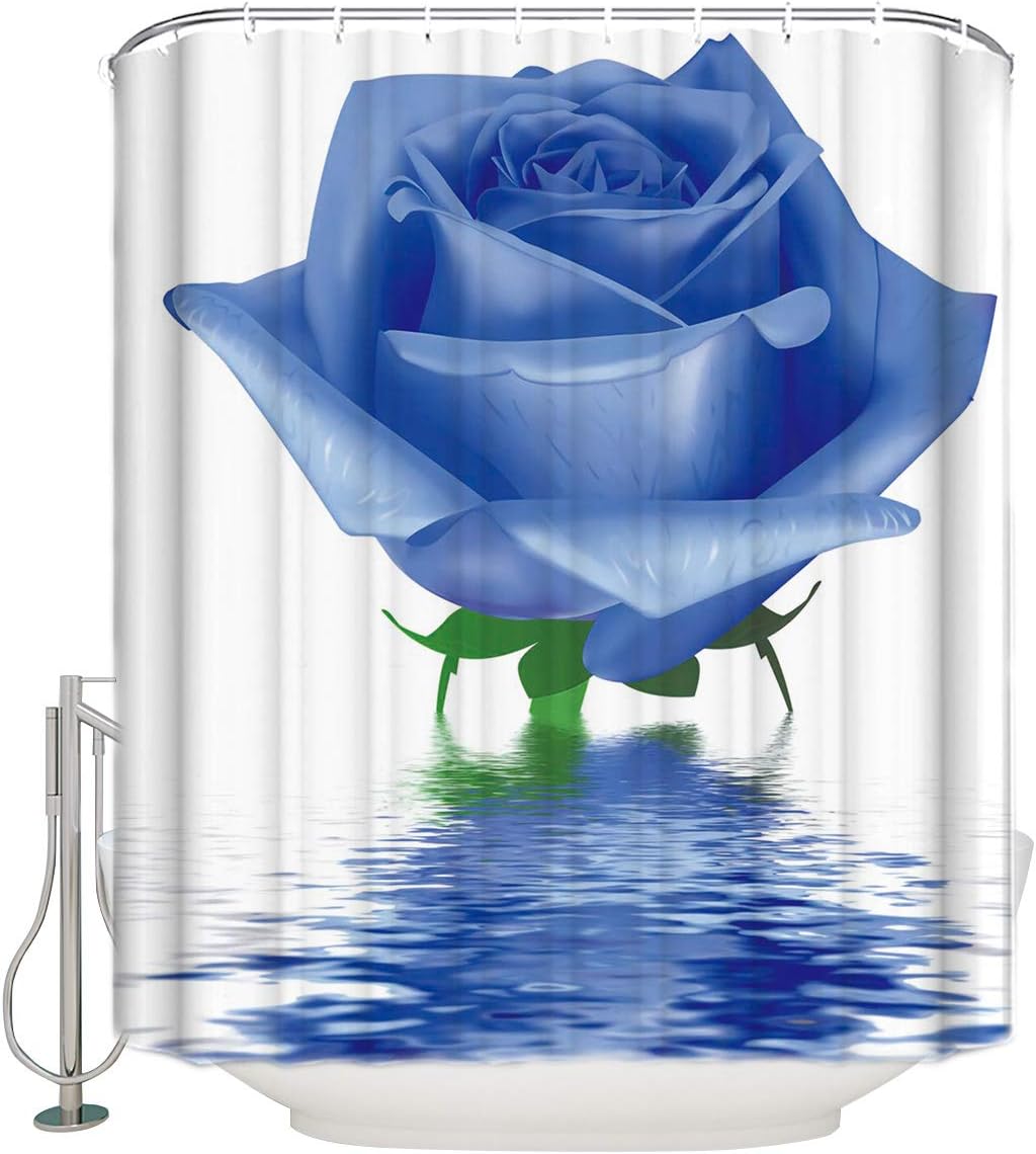 Waterproof Blue Rose Digital Printed Flowers Pattern Shower Curtain For Bathroom