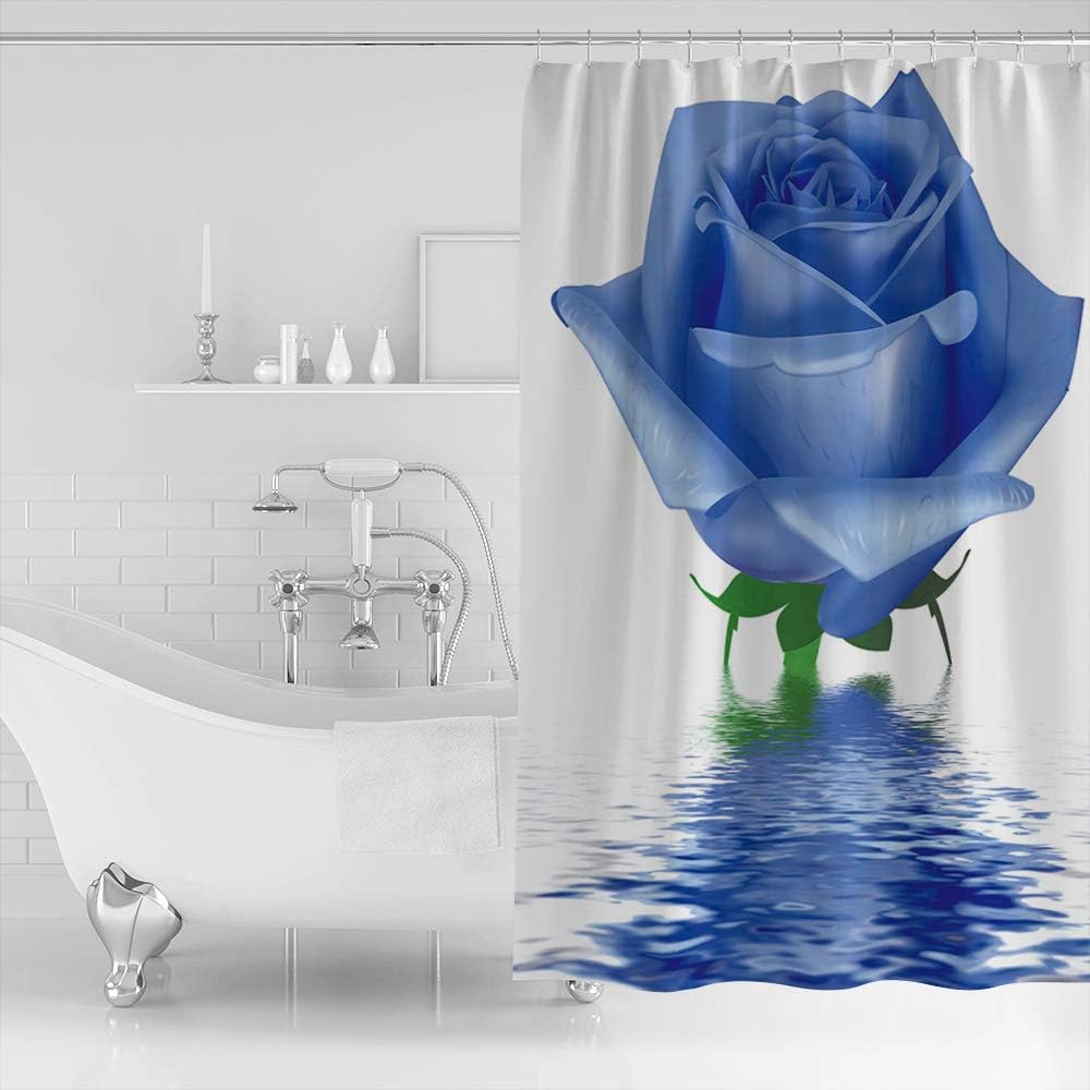 Waterproof Blue Rose Digital Printed Flowers Pattern Shower Curtain For Bathroom - Image 2