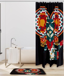 Waterproof Boho Painted Elephant Head Shower Curtain, Geometric Bathroom Decor