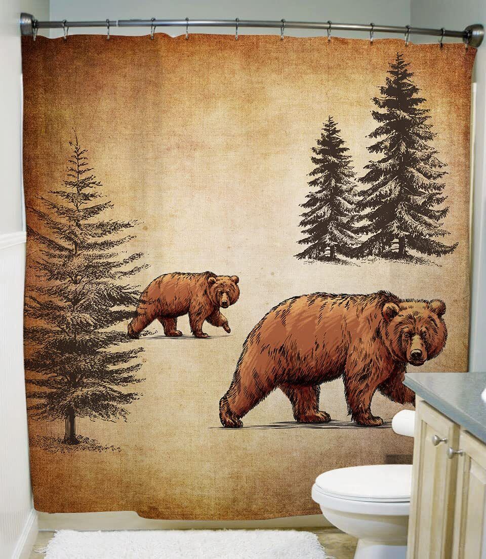Waterproof Brown Art Fabric Shower Curtain Wildlife Bathroom Decor