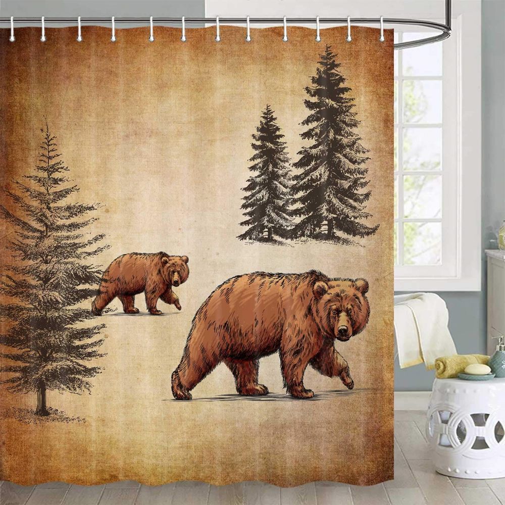 Waterproof Brown Art Fabric Shower Curtain Wildlife Bathroom Decor - Image 2