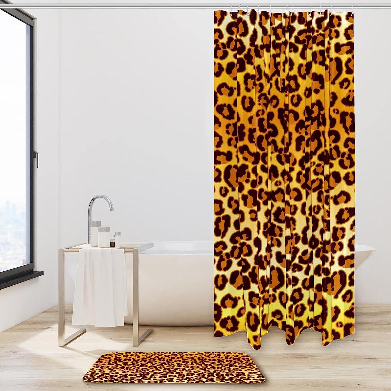 Waterproof Brown Leopard Shower Curtain, Minimalist Bathroom Decor