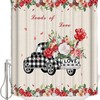 Waterproof Buffalo Check Plaid Truck With Rose Flower Shower Curtain For Bathroom On Valentine'S Day