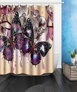 Waterproof Butterfly Flower Shower Curtain For Chic Bathroom Decor