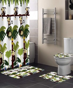 Waterproof Cartoon Monkey on Banana Trees Shower Curtain for Bathroom Decor 