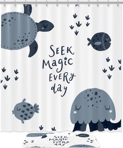Waterproof Cartoon Turtle Octopus Shower Curtain For Bathroom Decor