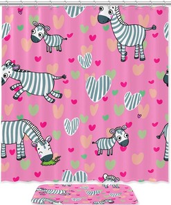 Waterproof Cartoon Zebras Shower Curtain For Rustic Bathroom Decor