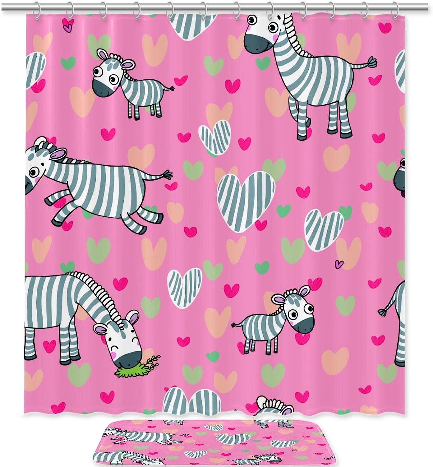 Waterproof Cartoon Zebras Shower Curtain For Rustic Bathroom Decor