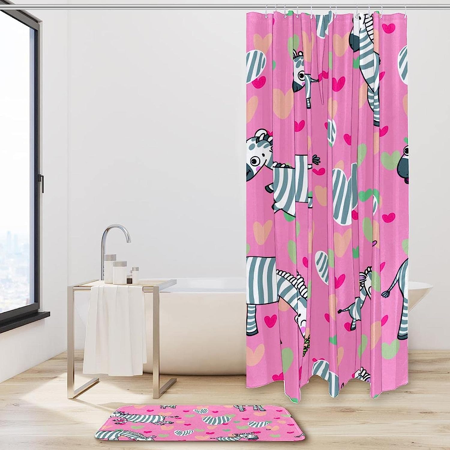 Waterproof Cartoon Zebras Shower Curtain For Rustic Bathroom Decor - Image 2