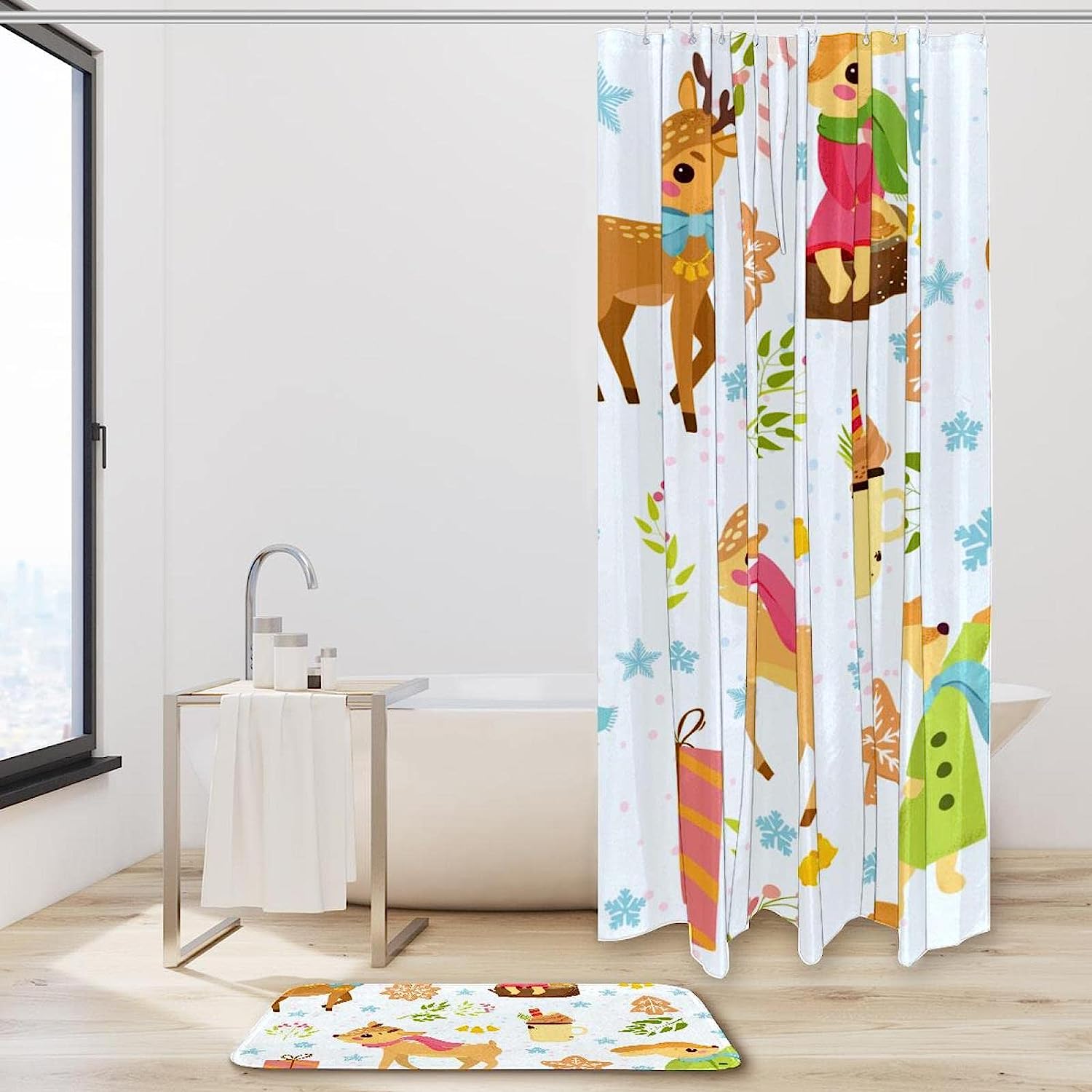 Waterproof Christmas Pattern With Deers Print Shower Curtain For Festive Bathroom Decor - Image 2