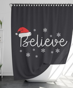 Waterproof Christmas Shower Curtain, Modern Bathroom Decor, Believe