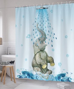 Waterproof Cute Elephant Playing Print Shower Curtain for Your Kids' Bathroom Decor