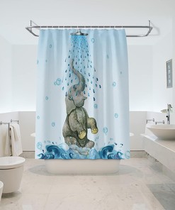 Waterproof Cute Elephant Playing Print Shower Curtain for Your Kids' Bathroom Decor
